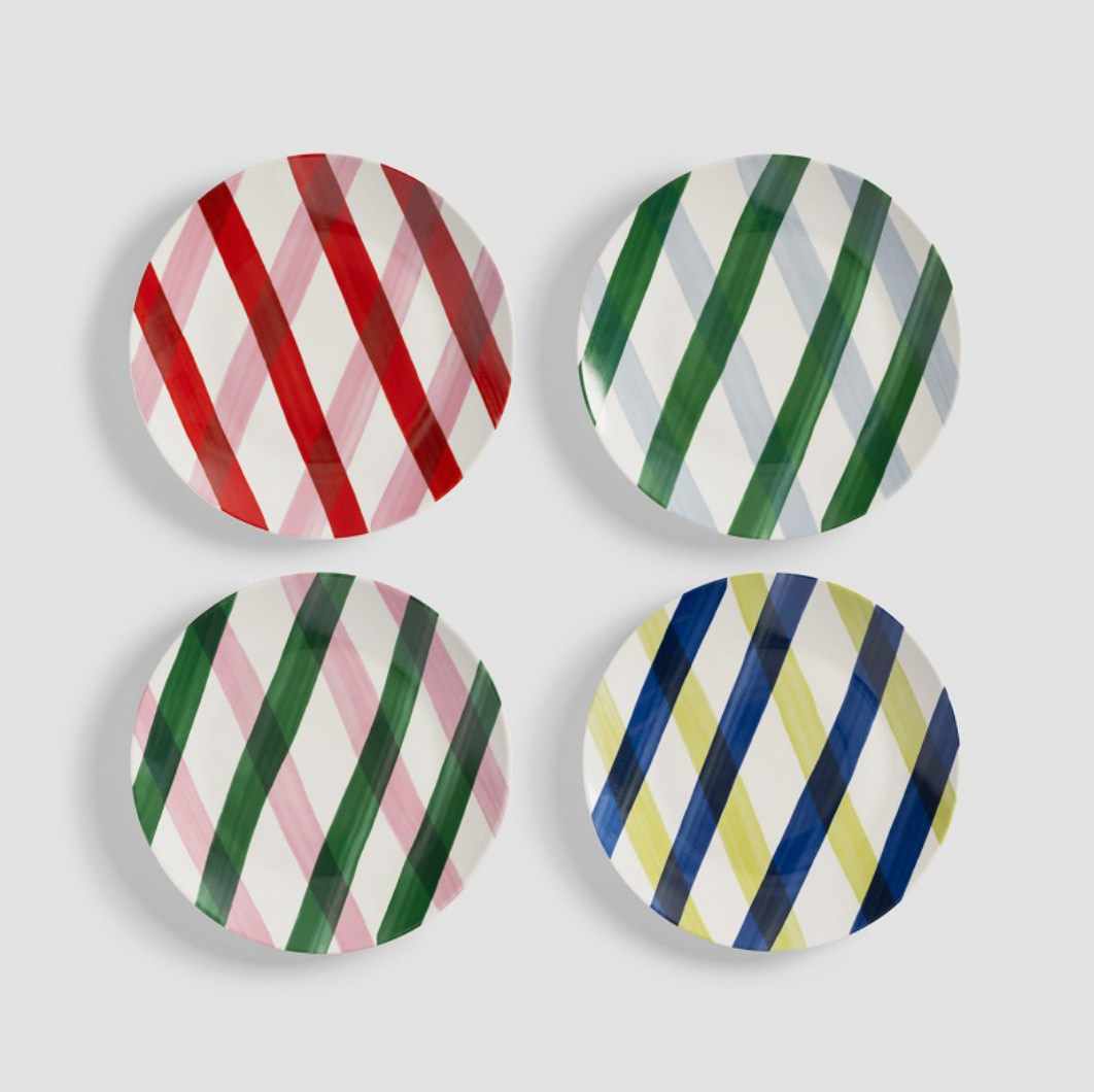 Lot 4 assiettes décor à quadrillages