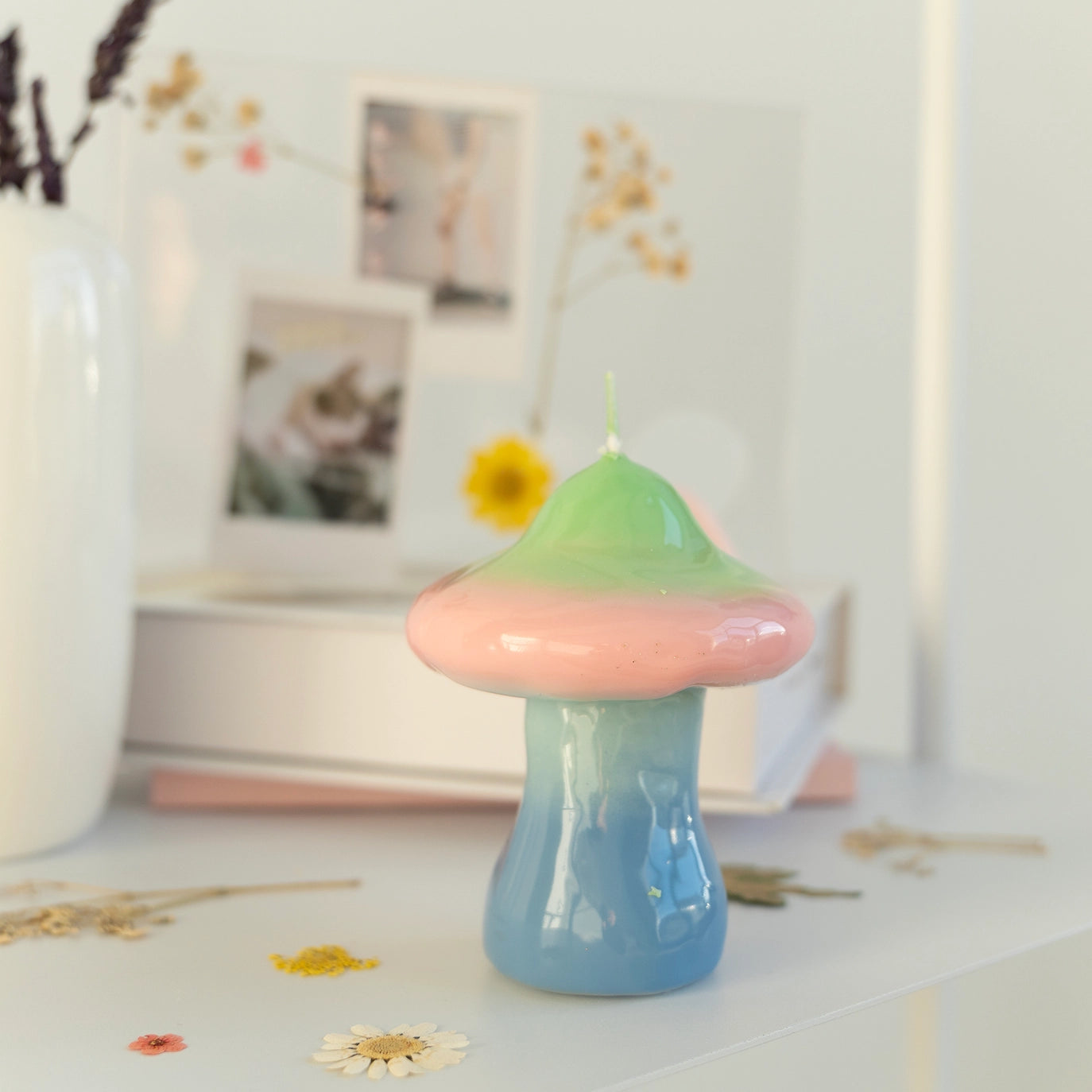 Bougie - Champignon bleu/vert/rose